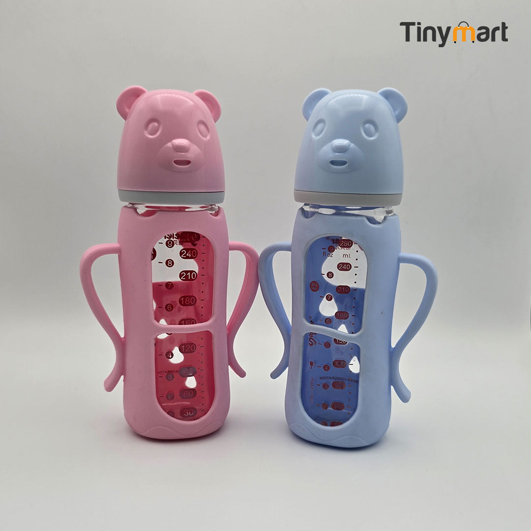 Hello Baby Glass Feeding Bottle 240ML 8-OZ Natural Nipple