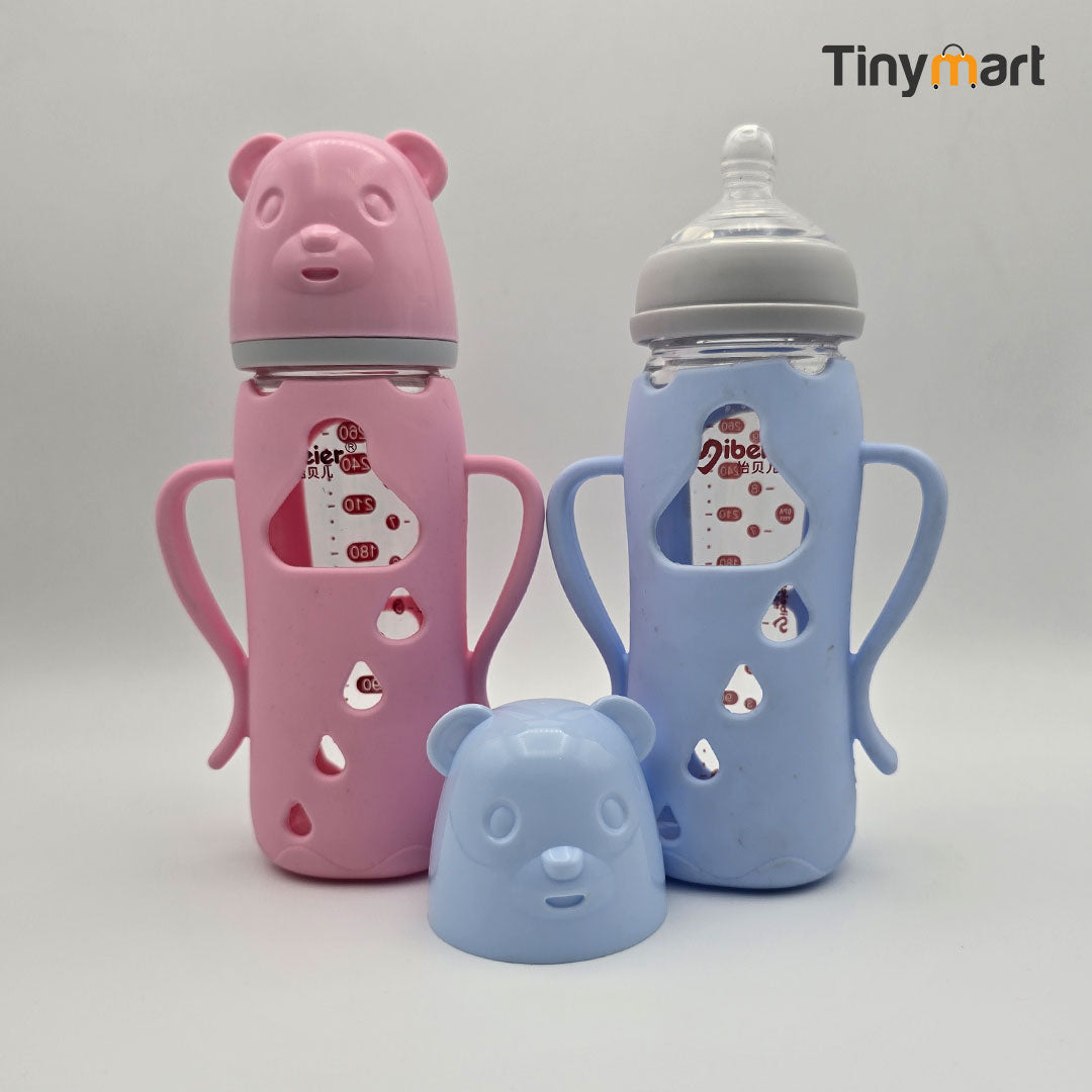 Hello Baby Glass Feeding Bottle 240ML 8-OZ Natural Nipple