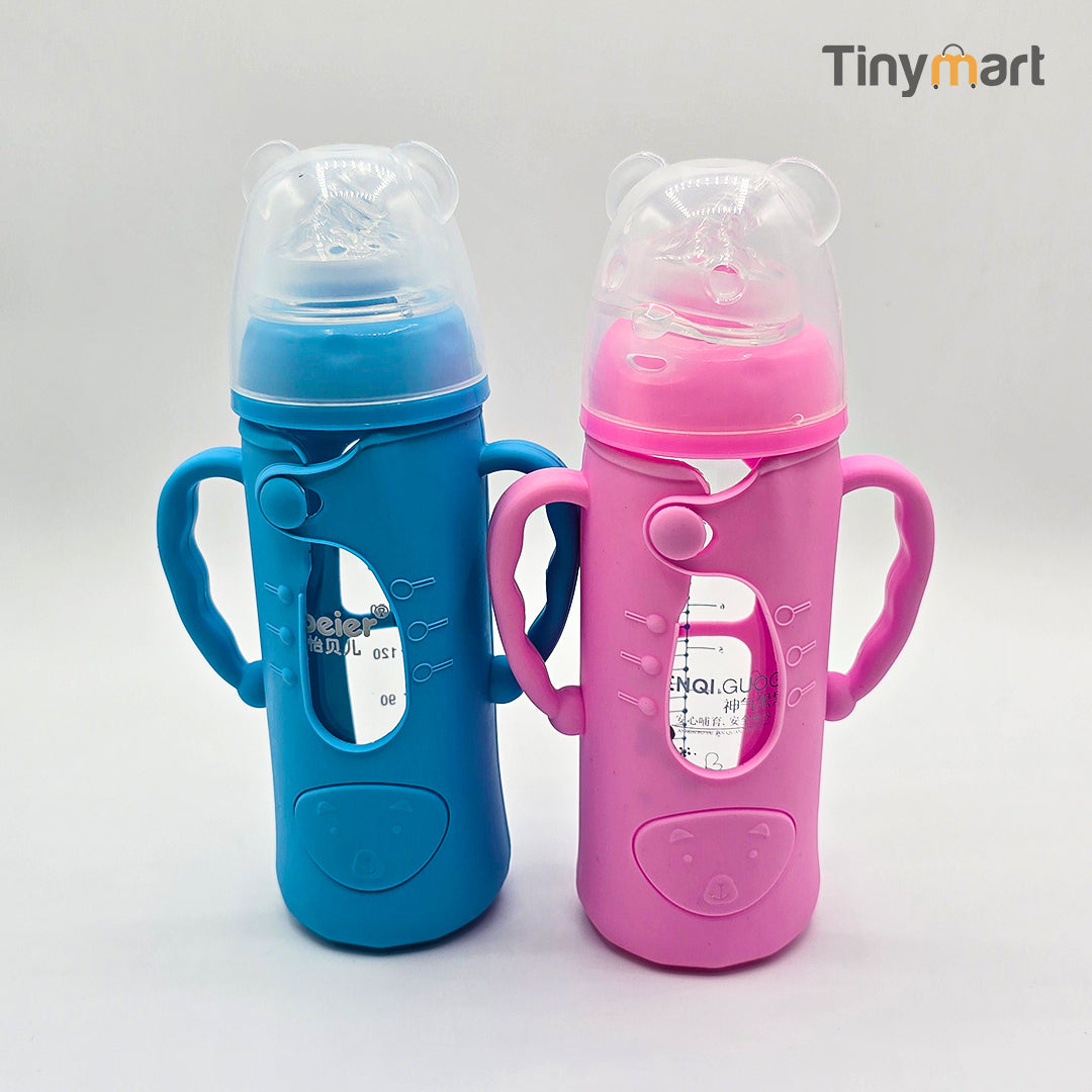 Hello Baby Glass Feeding Bottle 240ML 8-OZ Wide Neck Nipple