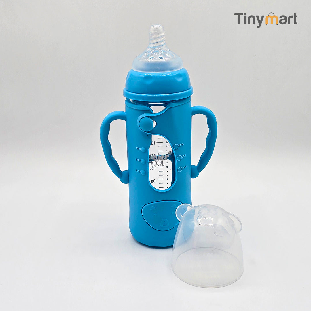 Hello Baby Glass Feeding Bottle 240ML 8-OZ Wide Neck Nipple